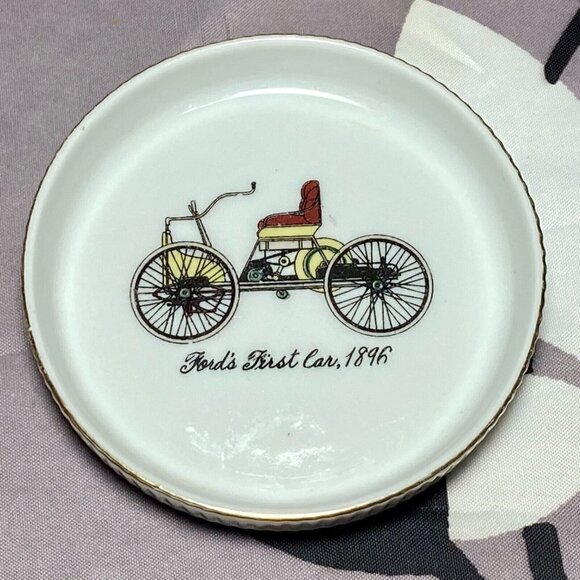 Ford's First Car 1896 Automobile Ceramic Drink Coasters Japan Antique Set Of 2 - Picture 3 of 10